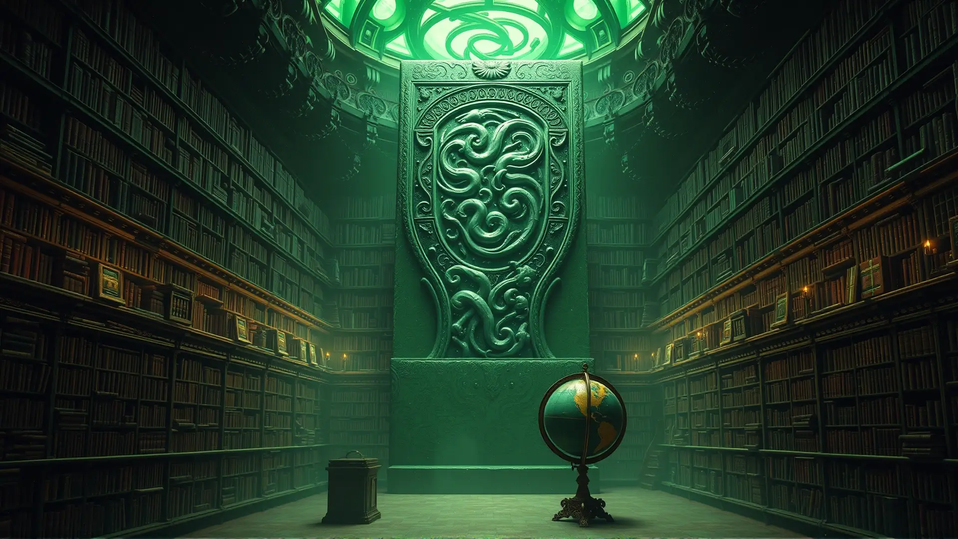 Una biblioteca antigua irradia horror cósmico y prohibido saber