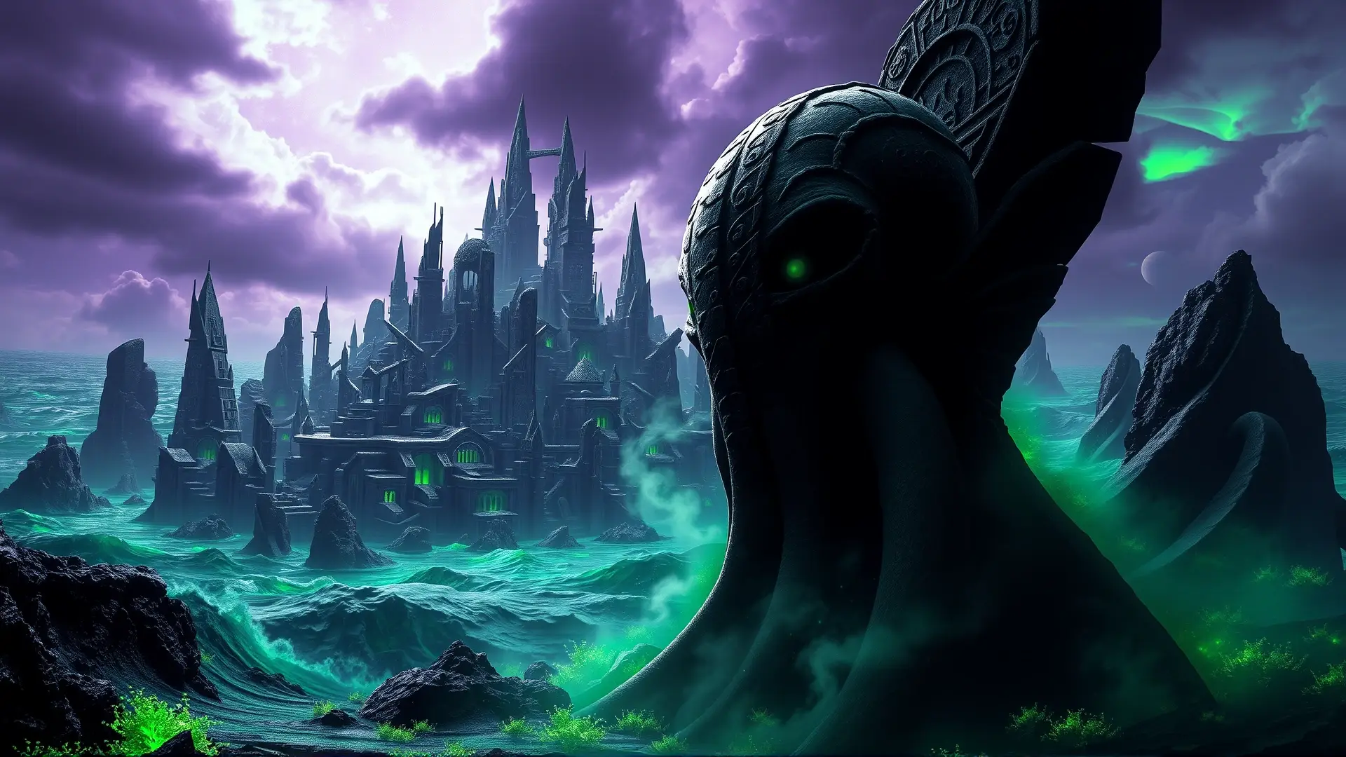 Ciudad alienígena ancestral emerge del océano oscuro