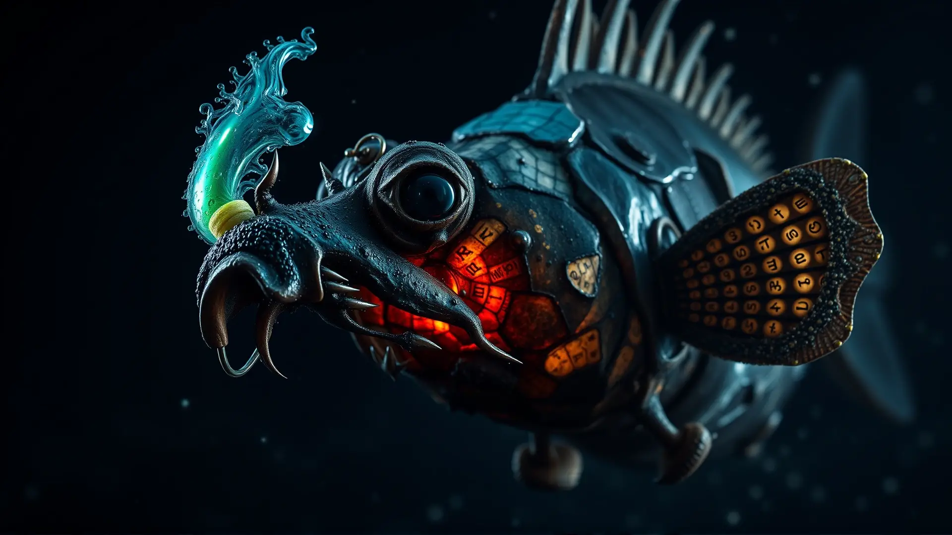 Un pez pescador Cthulhu brilla en la oscuridad