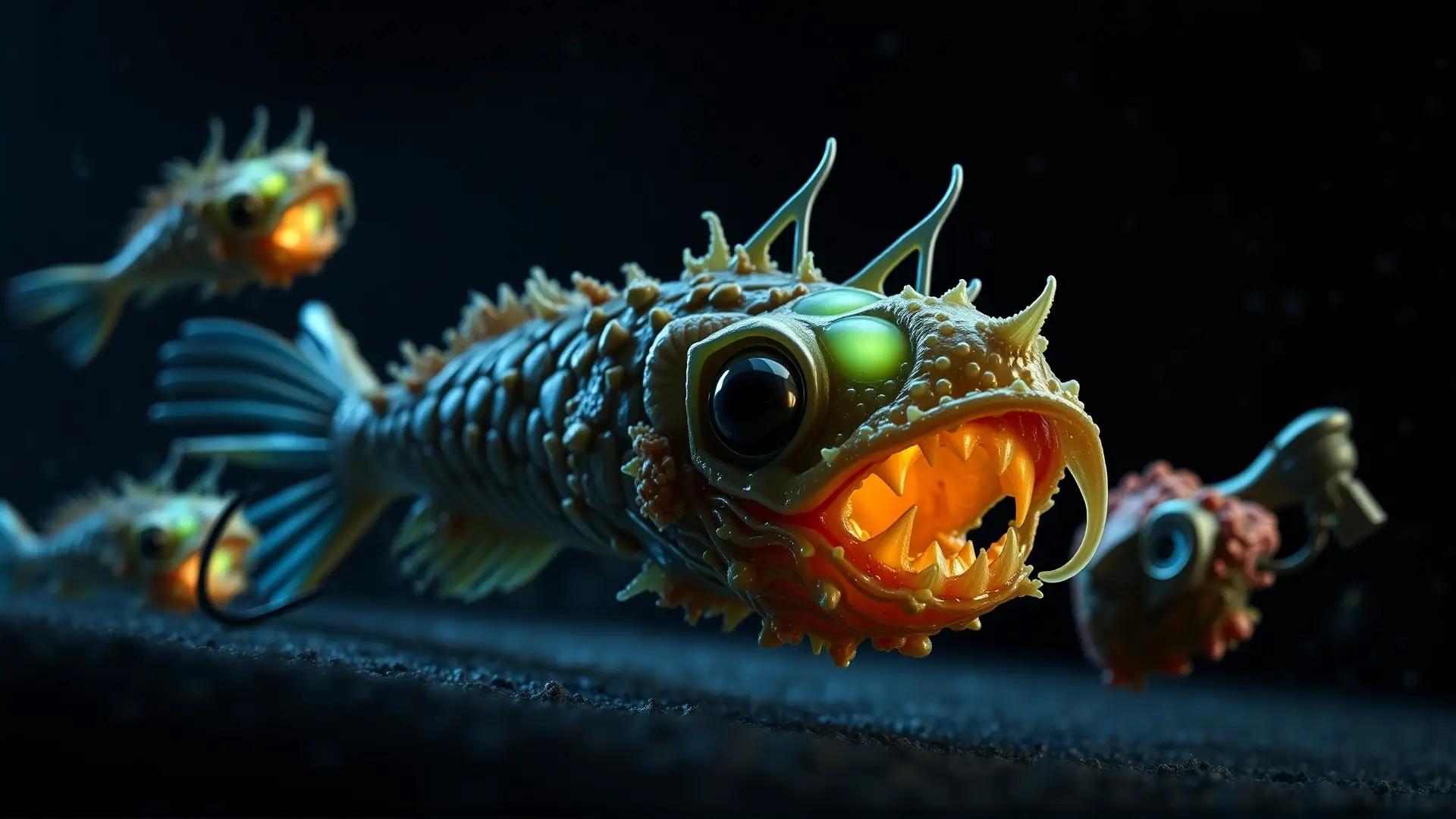 Un cebo Cthulhu horripilante, detallado y bioluminiscente