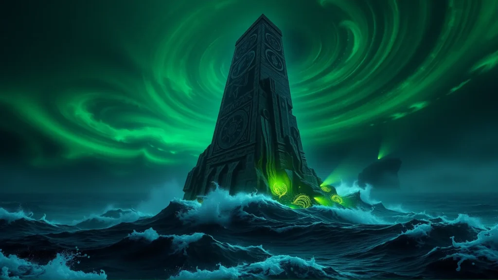 Un monolito alienígena emerge en un mar oscuro