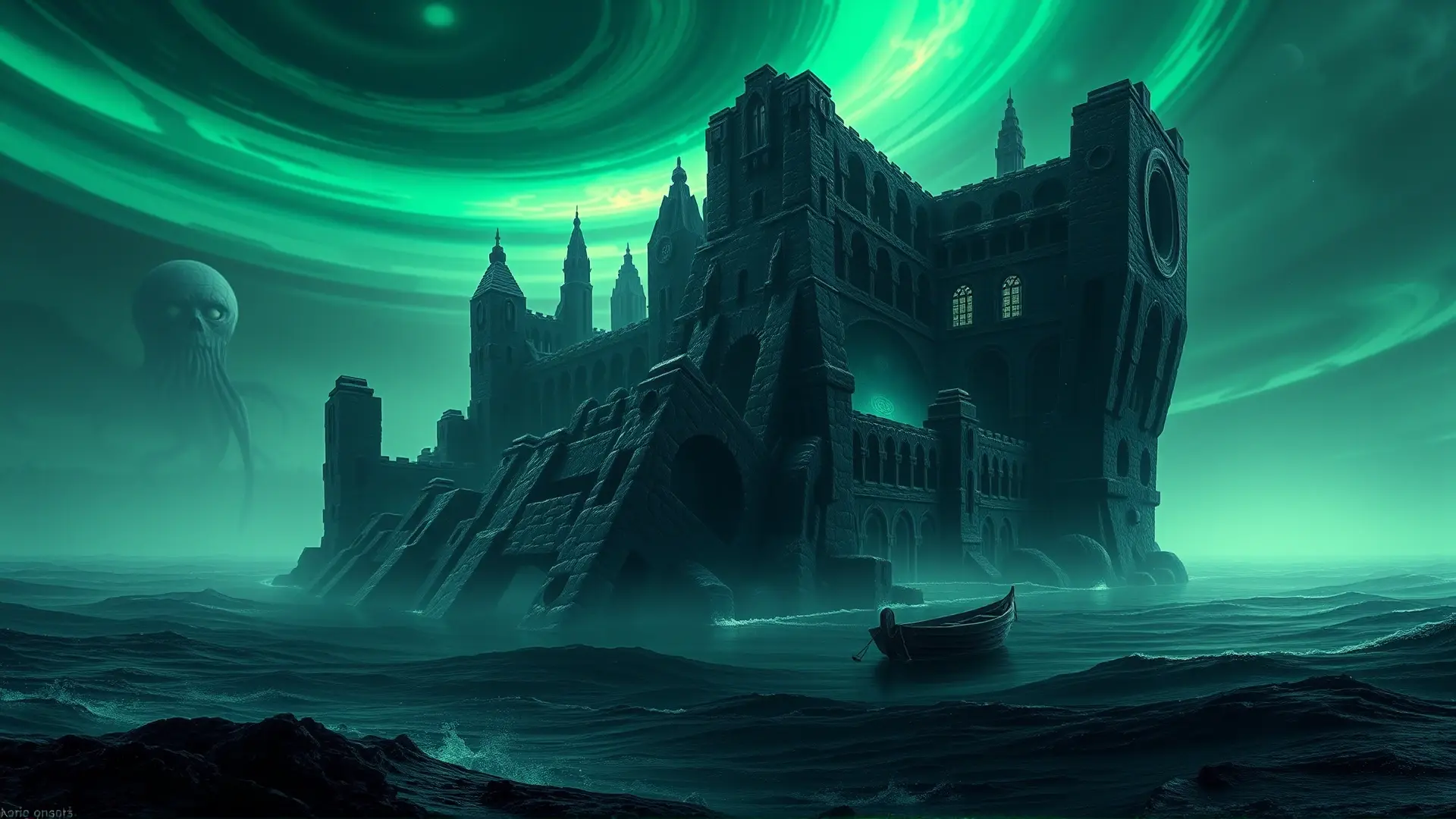 Ciudad alienígena sumergida, inmensa y horripilante