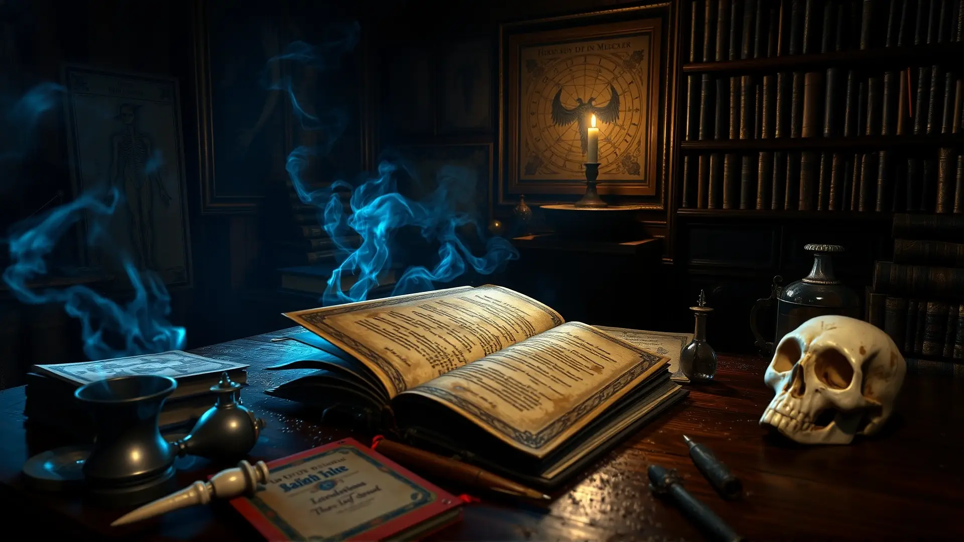 Biblioteca antigua irradia saber prohibido y horror