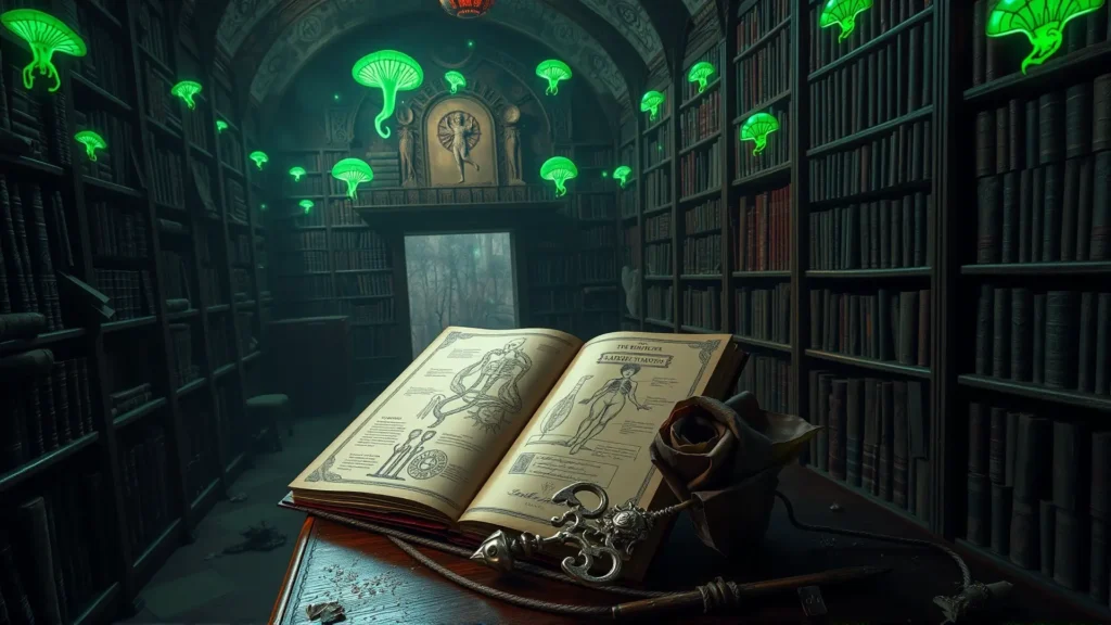 Antigua biblioteca gótica irradia horror arcano