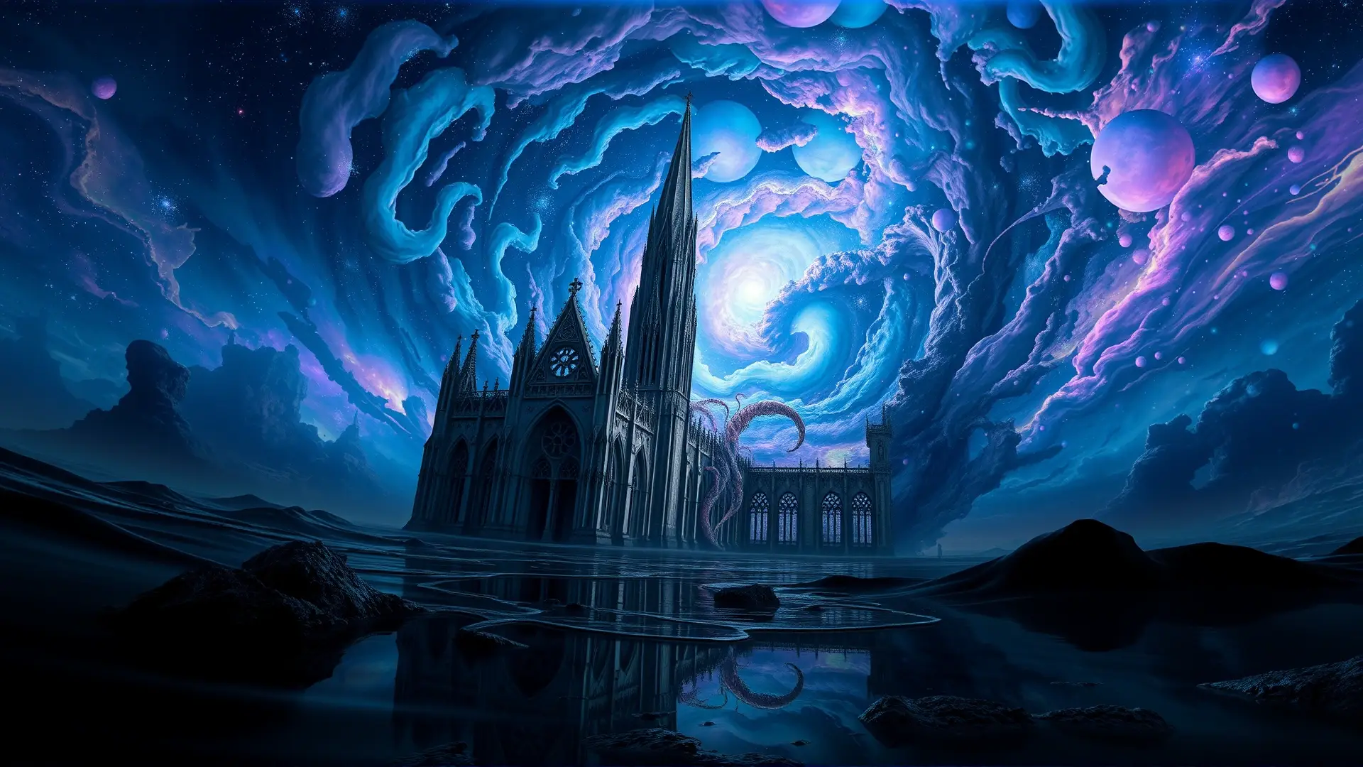 Horror cósmico consume una catedral gótica