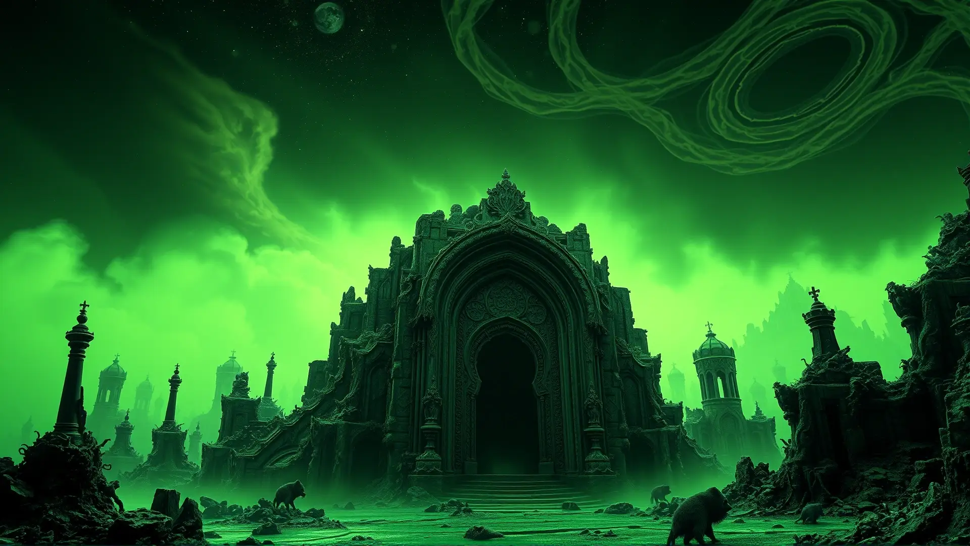 Ciudad ciclópica y oscura evoca horror cósmico