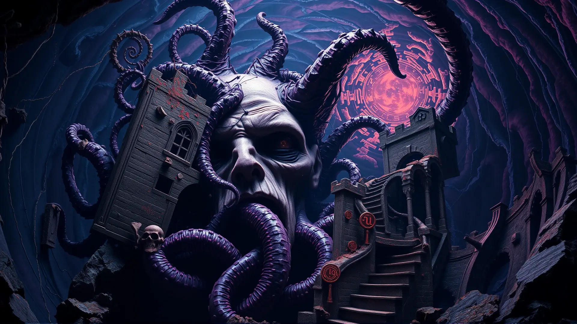 Horror cósmico lovecraftiano, detallado e inquietante