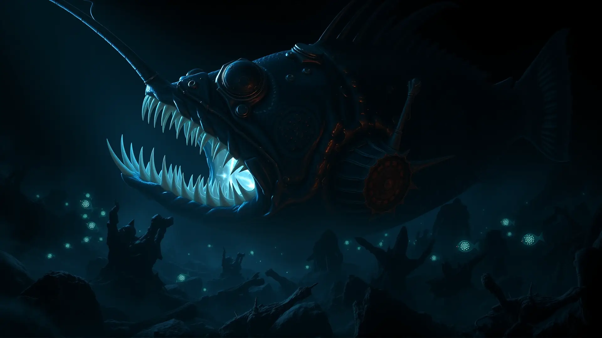 Un pez pescador gigante acecha en la oscuridad