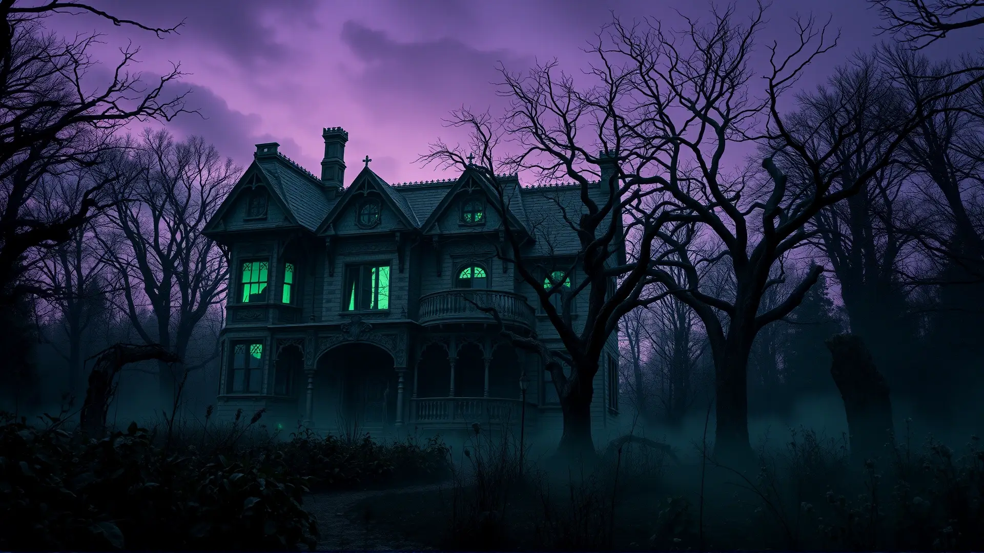 Mansion gótica en ruinas, horror cósmico inminente