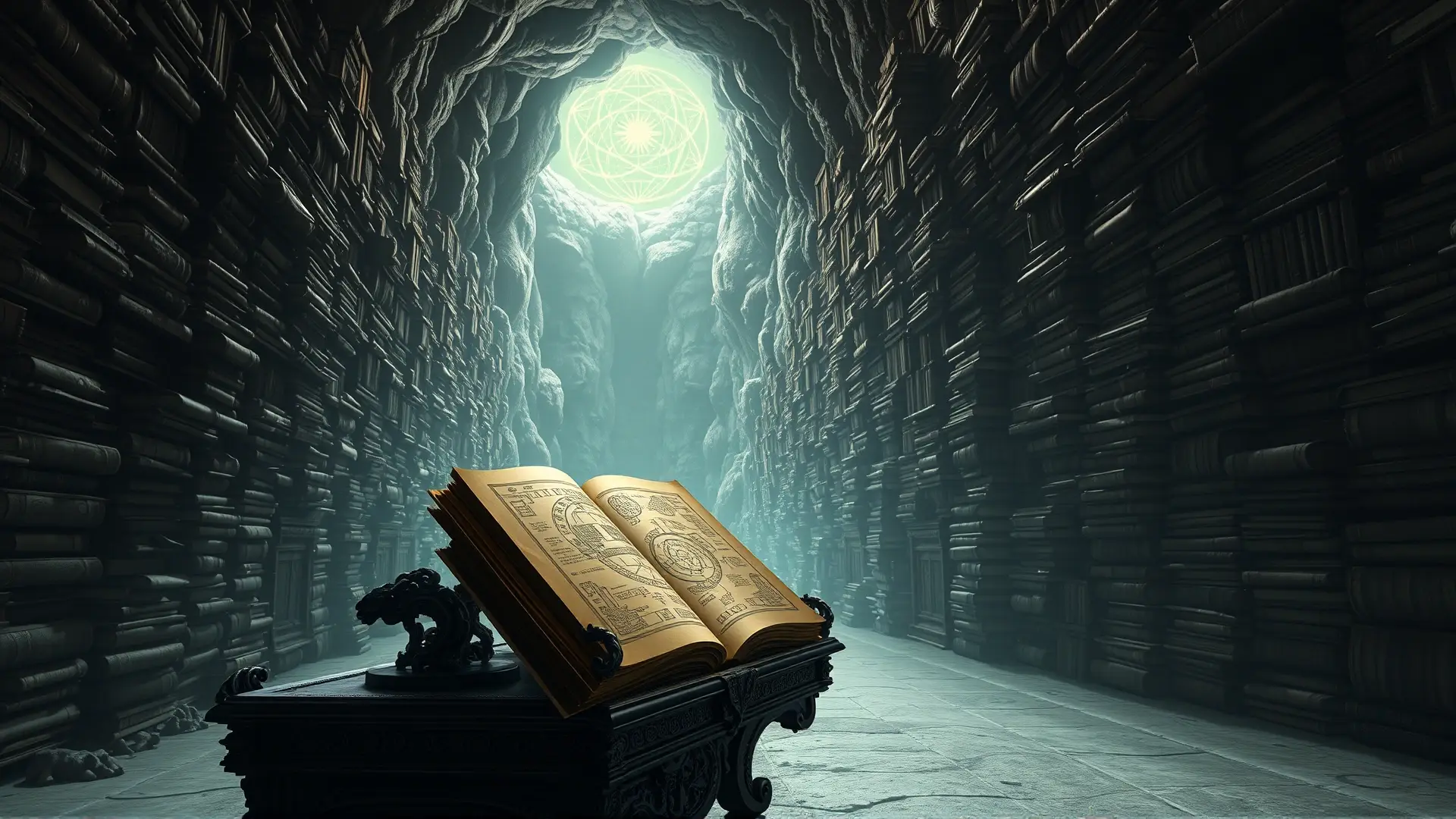 Una biblioteca ancestral y cósmica, inquietantemente detallada