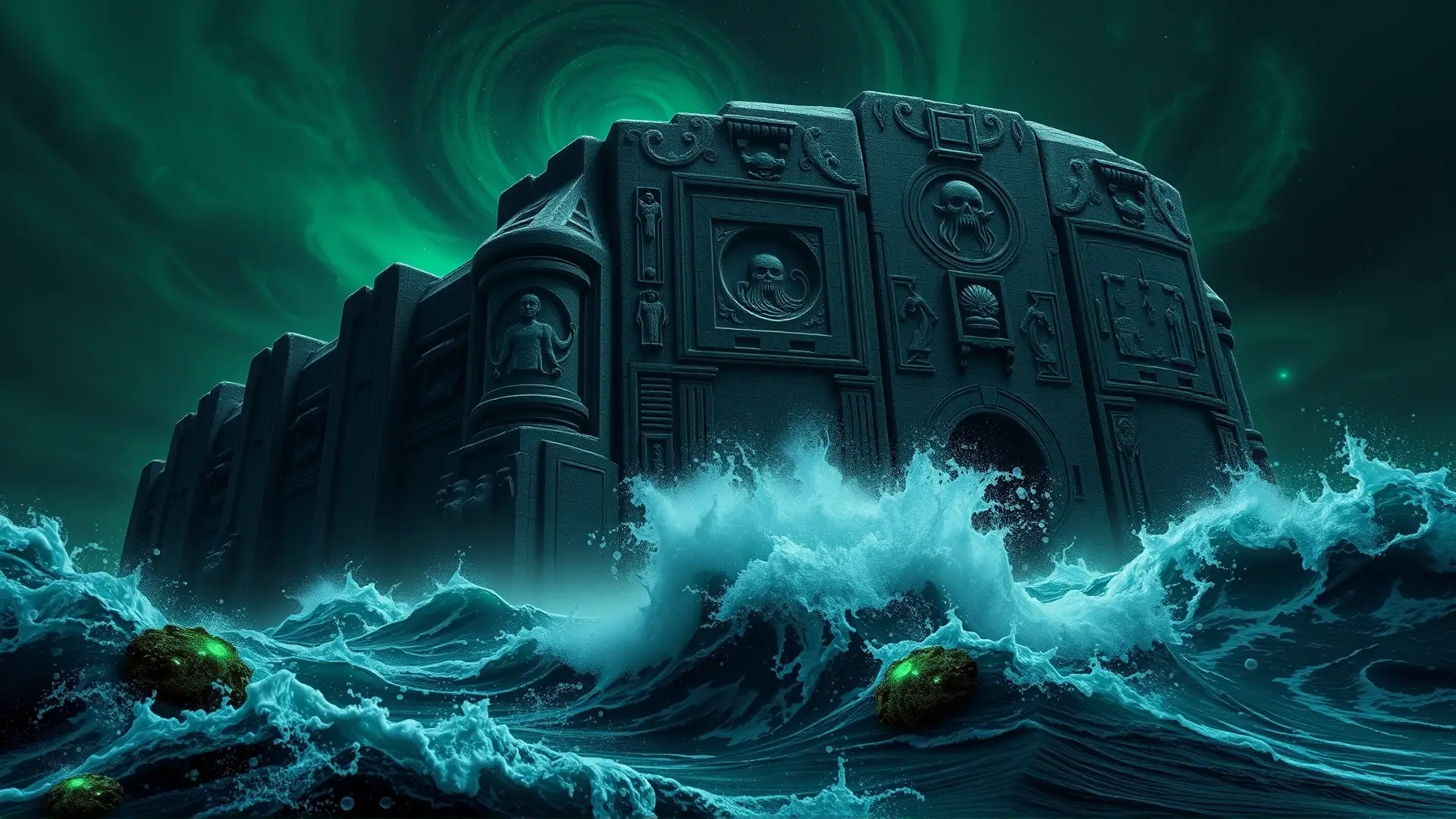 Una estructura ancestral, horripilante, emerge del mar